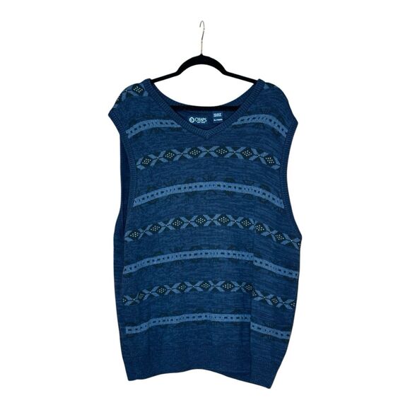 Chaps Mens Navy‎ Patterned Knit V-neck Sweater Vest-Size XL - Picture 1 of 8